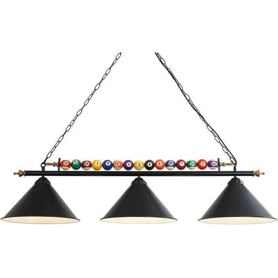 Pool Table Light, 47" Pool Table Lights Lighting Fixture for 7' 8' Pool Table ,Pool Table Lights Hanging Over Pool Table,Real Billiard Ball with 3 Metal Lamp Shades for Game Room Pool Table Billiards