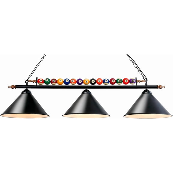 Pool Table Light, 47" Pool Table Lights Lighting Fixture for 7' 8' Pool Table ,Pool Table Lights Hanging Over Pool Table,Real Billiard Ball with 3 Metal Lamp Shades for Game Room Pool Table Billiards