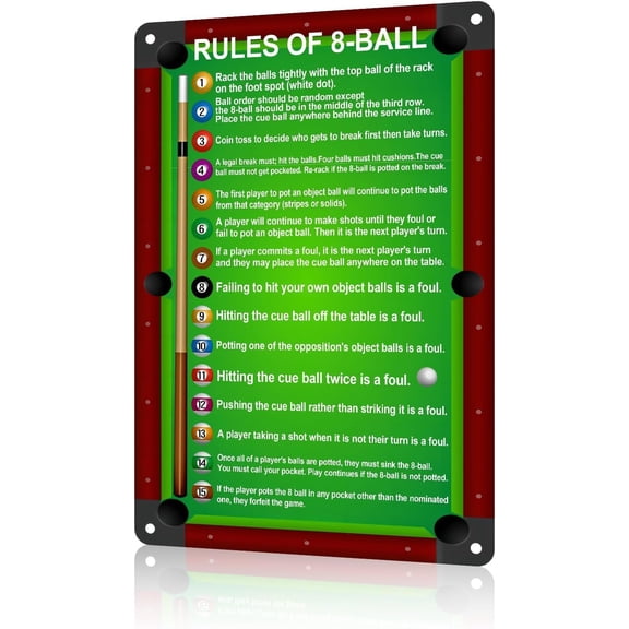 Pool Table Room Decor 8 Ball Rules Sign Pool Table Accessories Metal Tin Wall Art For Billiard Game Room Man Cave Bar Decor Gift For Women Men 8x12 Inch