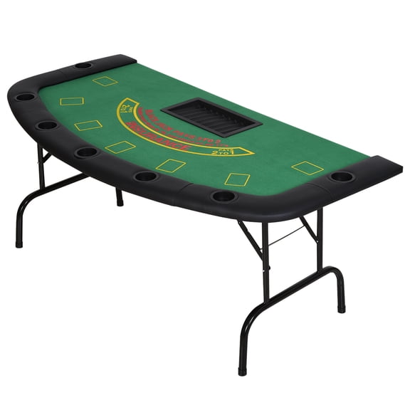 Pool Table, Soozier Poker Table Foldable, 72" Blackjack Table for 7 Players with Chip & Cup Holder, Green Felt, Green Game Tables,Mdf+Steel Combination Game Tables