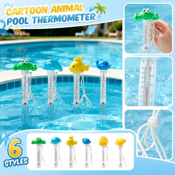 Pool Temperature Thermometer, Duck Pool Thermometer, Floating Pool Thermometer, Pool Thermometer with String, 8X4 Inch Cute Cartoon Animal Floating Water Thermometer for Accurate