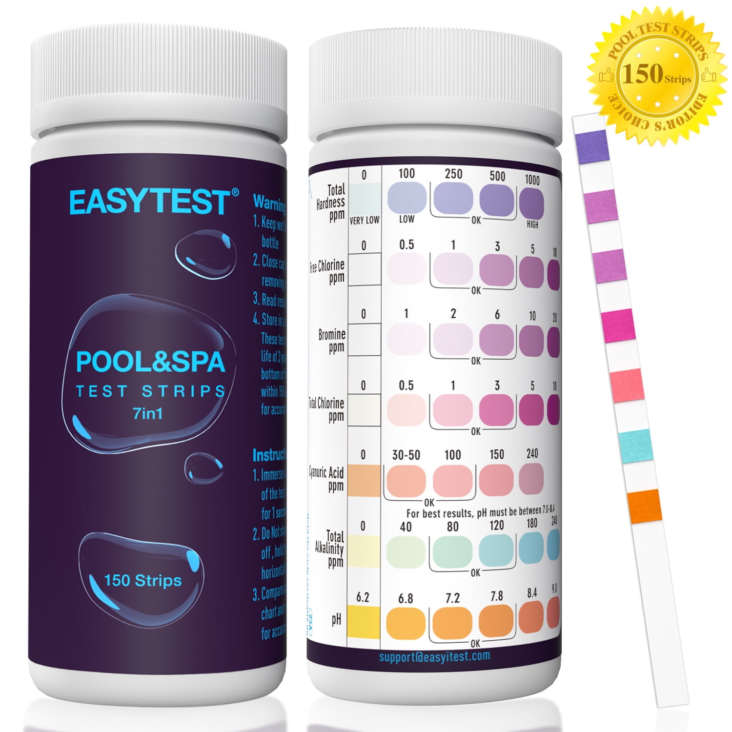 Pool Test Strips 7 in 1, 150 Strips Pool & Hot Tub Test Kit Strips, Pool Essentials Water Chemical Testing for Chlorine, Bromine, pH, Hardness, More, All in One Set | Lab Recommend | Quick Test Way