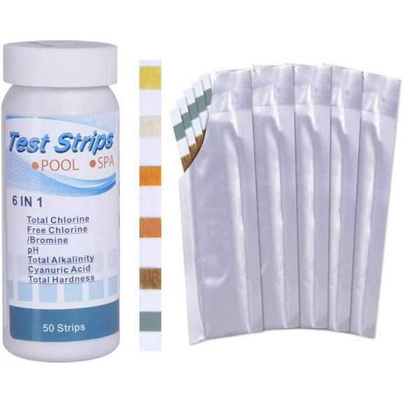 Pool Test Strips Upgrade 6 in 1, PH, Total Chlorine, Free Chlorine, Total Alkalinity, Cyanuric Acid, Total Hardness, Swimming Pool Spa Hot Tub Water Quality Test Strip, 50Pcs