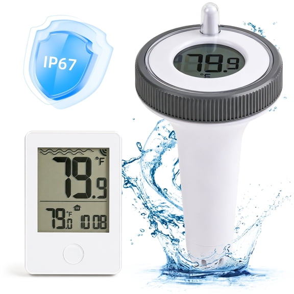 Digital Floating Pool Thermometer,Qissep Digital Pool Thermometer, Wireless Floating Easy Read with Outdoor/Indoor Temperature Monitor for Swimming Pool,Hot Tub, Fish Aquarium, Pond, Fish Tank,White