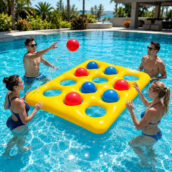 Pool Toys & Pool Games for Adults, 12-Square Inflatable Pool Tic Tac Toe Game Set with 12 Balls, Floating Outdoor Water Games for Kids & Summer Pool Party Fun
