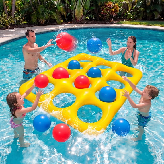 Pool Toys & Pool Games for Adults, 12-Square Inflatable Pool Tic Tac Toe Game Set with 12 Balls, Floating Outdoor Water Games for Kids & Summer Pool Party Fun