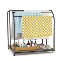 Pool Towel Rack,5 Bar,Freestanding Outdoor Poolside Storage Organizer With Shelf,Also Stores Floats and Paddles,Hot Tub Towel Rack for Beach Swimming Pool