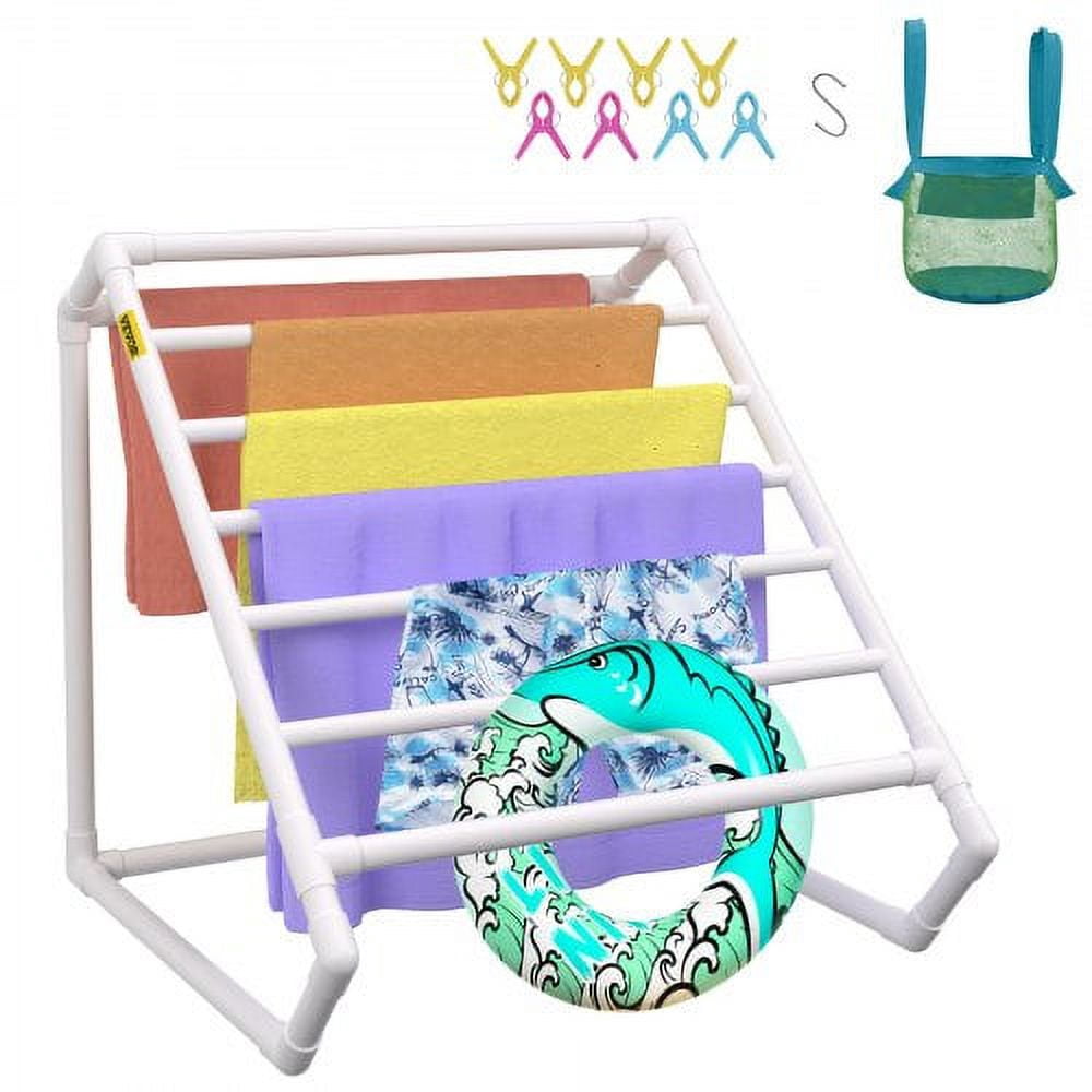 Pool Towel Rack, 8 Bar, White, Freestanding Outdoor PVC Triangular ...
