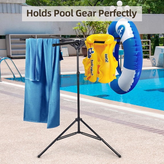Pool Towel Rack Outdoor Adjustable 51-71 Inch Freestanding Pool Float Storage Rack with 6 Foldable Arms, for Towels & Swim Gear$$Home Decor, Kitchen, & Other