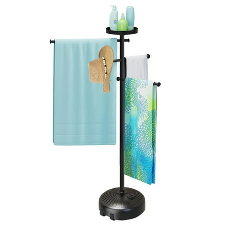 Pool Towel Rack Outdoor, Portable Towel Holder for Backyards, Standing Towel Rack with Wheels and Storage Built