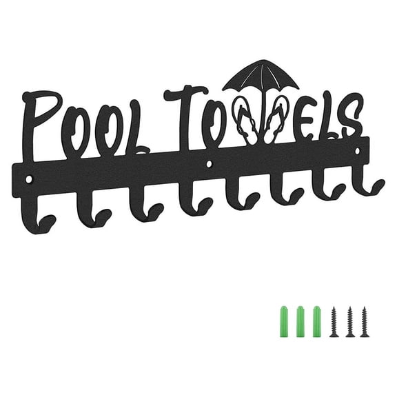 Pool Towel Rack with 8 Hooks, Holder Wall Mounted