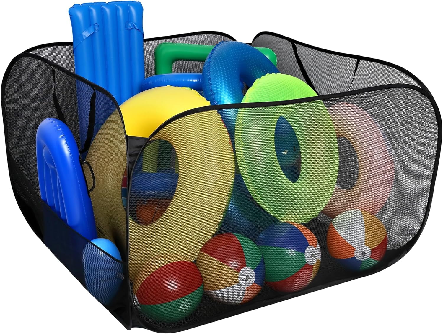 Pool Toy Storage Bin-47'' x 47'' x 31'' Nylon Mesh Pool Organizer with ...