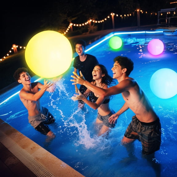 Pool Toys - 12"/20" Light Up Beach Ball, 1 Pack Glow in The Dark Balls with 16 LED Modes, Pool Games for Adults, Teens and Kids, LED Ball for Outdoor or Indoor Activities
