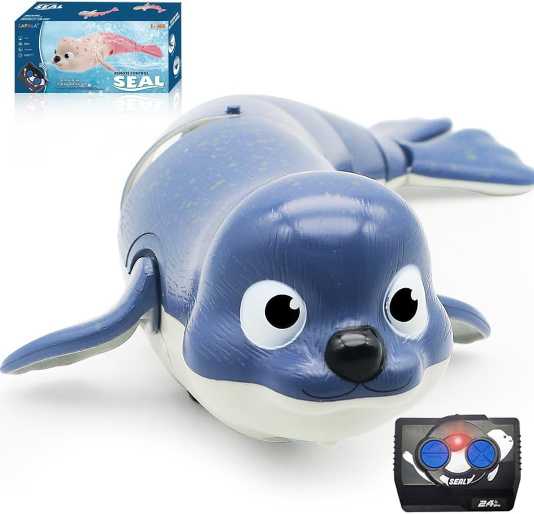LAFALA Amphibious Remote Control Lazy Seal 2.4Ghz Rechargeable Battery for Kids Gift,Blue