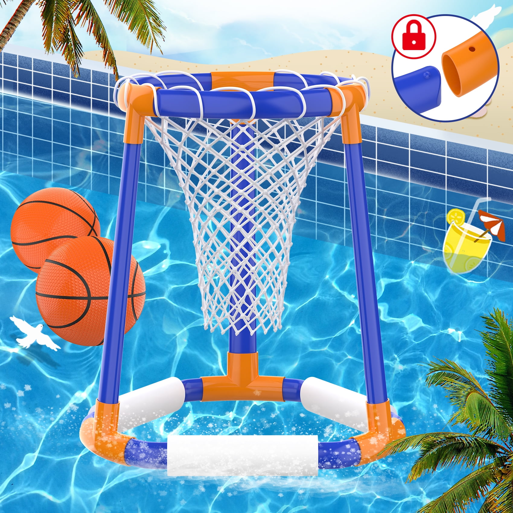 Pool Toys, Pool Basketball Hoop Set for Kids, Floating Water Basketball