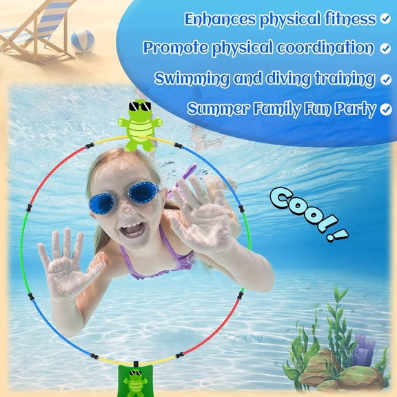 Pool Toys Diving Rings - 2PCS Swim Thru Rings Pool Game Diving Toys with Dive Ring Underwater Treasures Torpedo Bandits Fish Toy Fun Water Swimming Toy for Boys Girls Kids Teens Adults