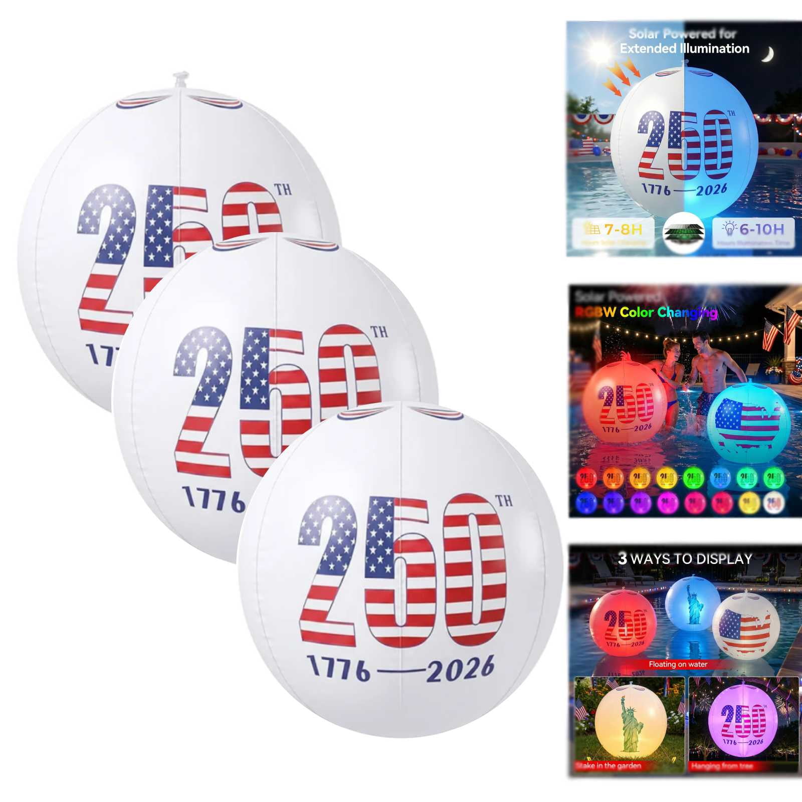 Pool Toys - USA 250th Anniversary Solar Floating Pool Lights, 16