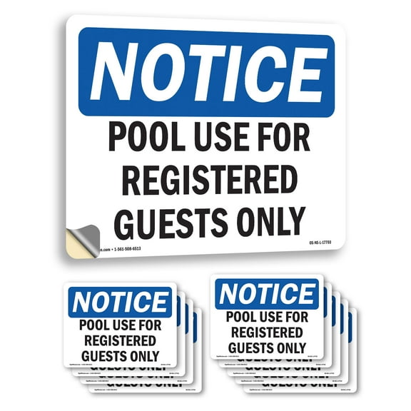Pool Use For Registered Guests Only OSHA Notice Vinyl Decal Label 14 Inch x 10 Inch - 10 Pack