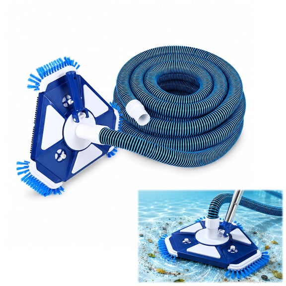 Pool Vacuum Head with Side Brushes & 360 Degree Swivel Cuff, Manual Kink-Resistant 1-1/2" x 40 Ft Vacuum Hoses, Weighted Triangular Shape for Inground & Above Ground Pool