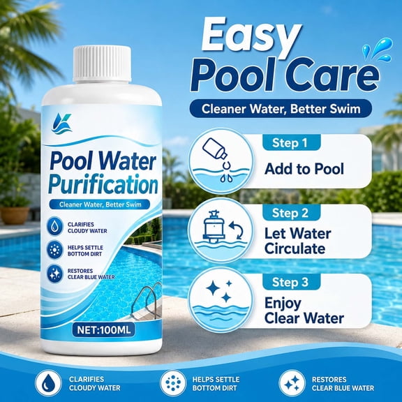 Pool Water Clarifier, Concentrated Liquid Treatment for Cloudy Pool Water, Fast-Acting Algae and Particle Remover for Clear Blue Pools