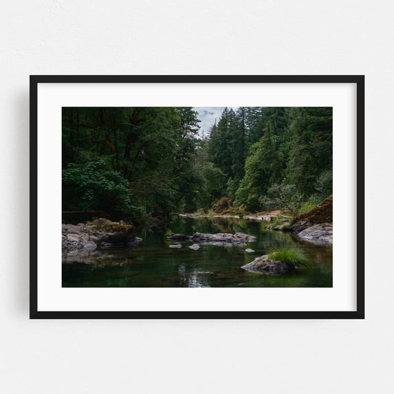 Pool in Santiam River - Los Angeles Oregon Photography Forest Nature Wilderness Woodland Scenic Landscape Black Framed Wall Art Print 16 x 24 inches