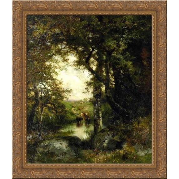 Pool in the Forest, Long Island 20x22 Gold Ornate Wood Framed Canvas Art by Moran, Thomas