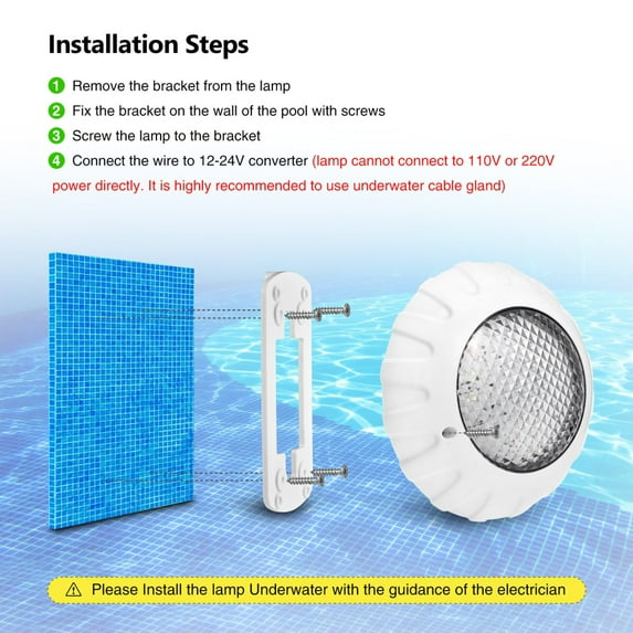 Pool light 38W underwater light IP68 seven color RGB underwater ambient light wireless remote control wall mounted led