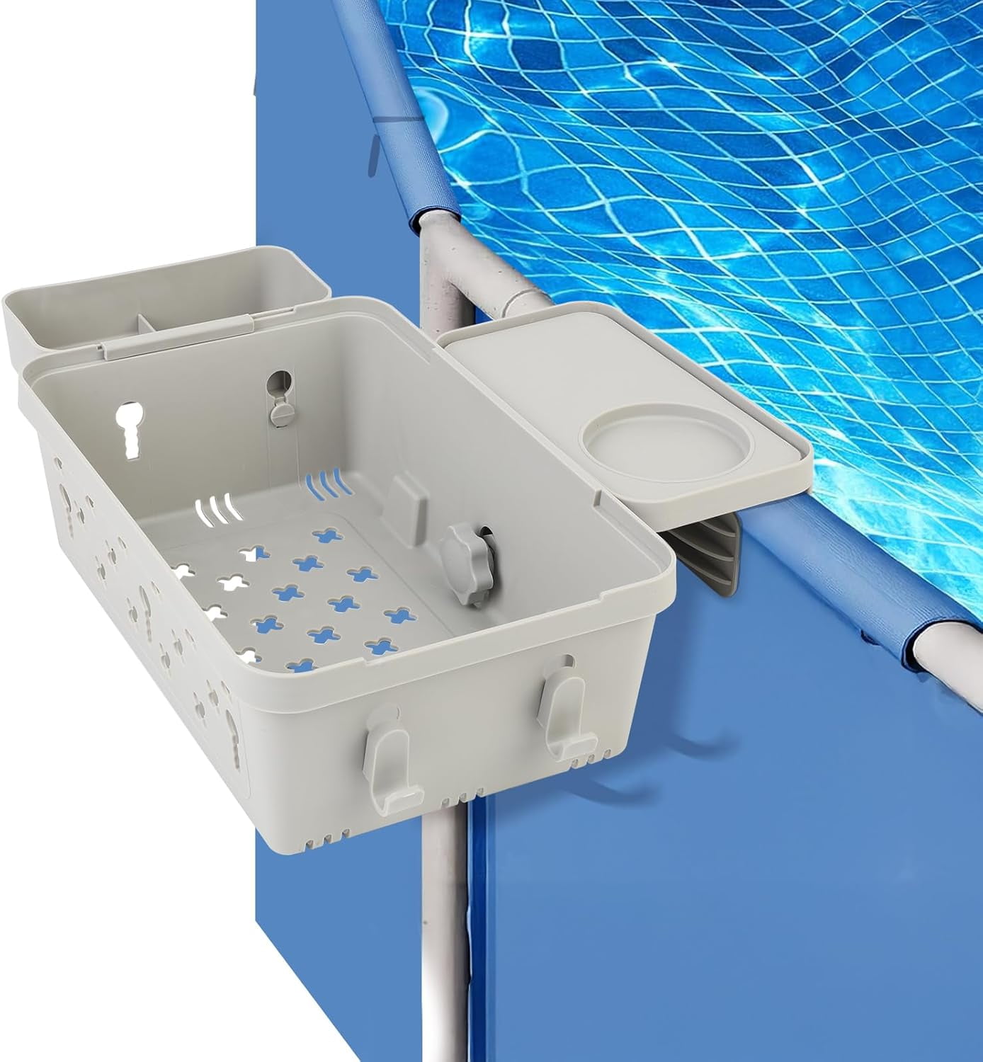 Pool storage basket with pool cup holder, suitable for above ground ...