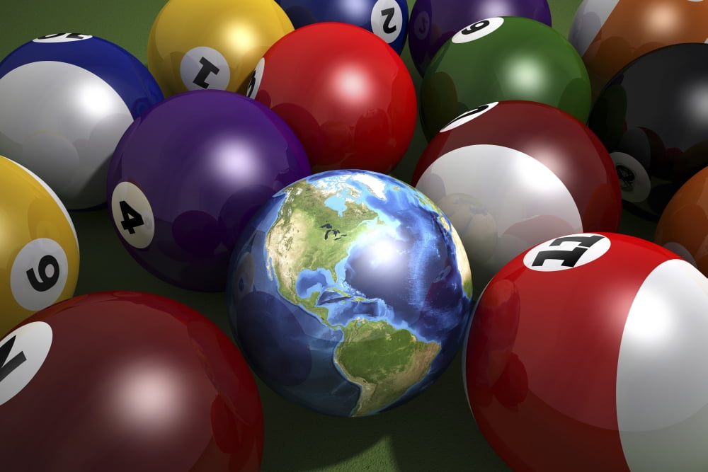 Pool table with balls and one of them as planet Earth Canvas Art - Leonello CalvettiStocktrek Images (35 x 24)
