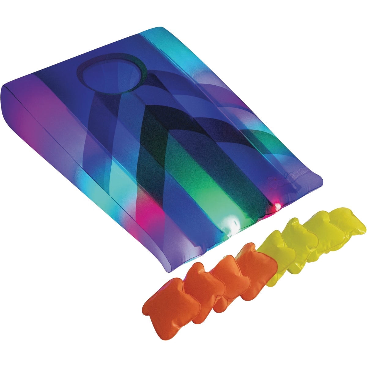 PoolCandy Inflatable Floating LED Cornhole Game Set - Illuminated, 2+ Players, 9 Pieces — Residential Use, Standard Application