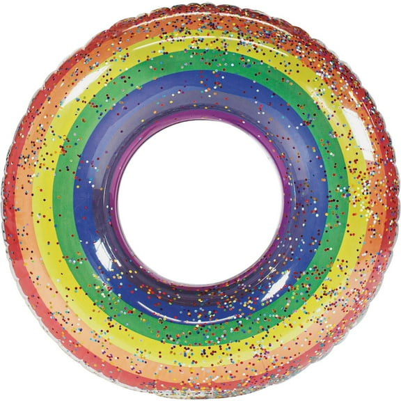 PoolCandy 42 In. Large Classic Rainbow Glitter Pool Tube Float PC2342GRB