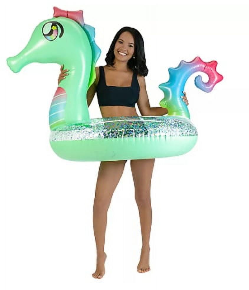 PoolCandy 42 Inch Holographic Glitter Seahorse Jumbo Inflatable Swimming Pool Tube