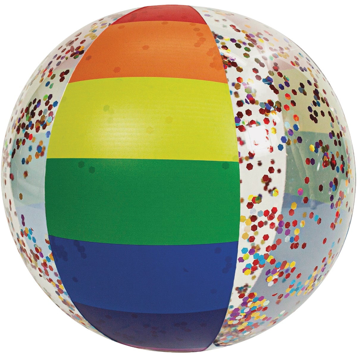 PoolCandy Classic Rainbow Glitter Jumbo Beachball - Multicolor - Single Piece, 13.75 In.
