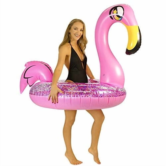 PoolCandy Flamingo Pool Float Glitter Ride-On - Pink, 1 Person — Residential Use, Standard Application