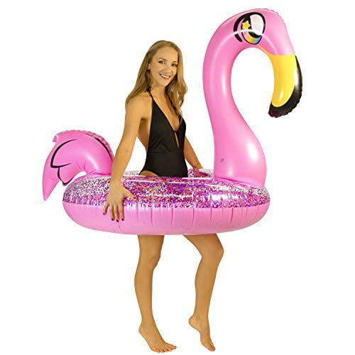 PoolCandy Glitter Flamingo Ride-On Tube Pool Float