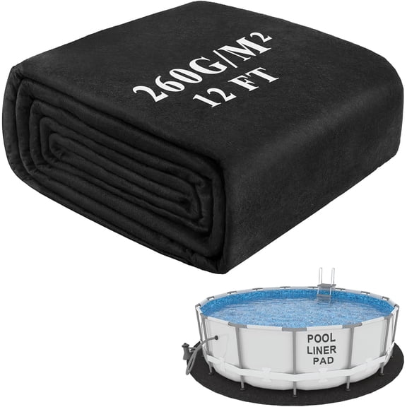 PoolLiner Pad, 12 Foot Round Pool Pads for Above Ground Pool, 260G/M² Thicke Seamless Comfort, Double Density Puncture Resistant Swimming Pool Mats For Floor Can Extend The Life of Pool Liner (Black)