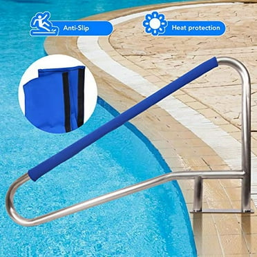 PoolRail 54"x36" Swimming Pool StairRail 250LBS Load Capacity 304 Stainless Steel Rustproof Pool Handrail for Inground Pool with Blue Grip Cover