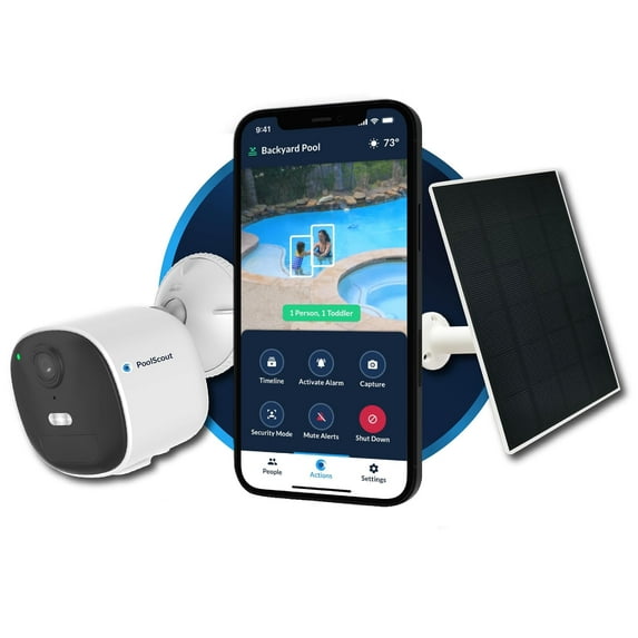 PoolScout Wireless Camera Battery & Solar Kit - Pool Security Alarm System for Preventing Drowning of Toddlers & Pets in Your Swimming Pool (3 Months Premium Subscription Included)