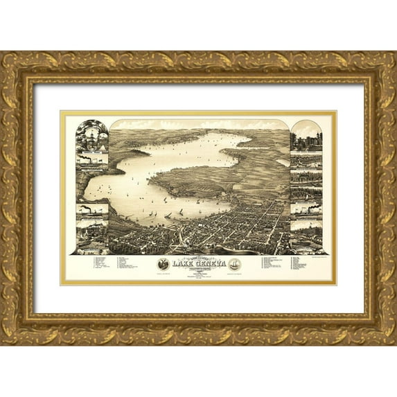 Poole 14x10 Gold Ornate Wood Framed with Double Matting Museum Art Print Titled - Lake Geneva Wisconsin - Poole 1882