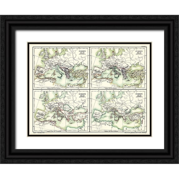 Poole 14x12 Black Ornate Wood Framed with Double Matting Museum Art Print Titled - Europe 565 AD-720 AD - Poole 1902