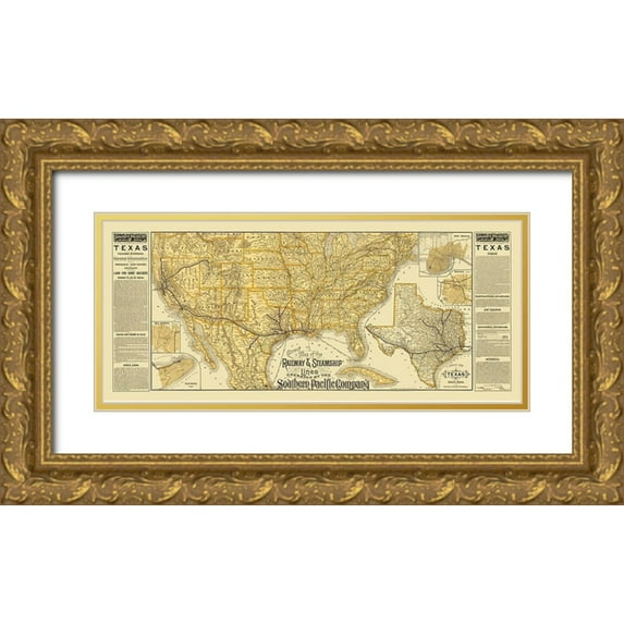 Poole 14x8 Gold Ornate Wood Framed with Double Matting Museum Art Print Titled - Southern Pacific Railroads, Steamship Lines