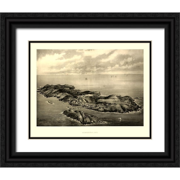 Poole 18x15 Black Ornate Wood Framed with Double Matting Museum Art Print Titled - Monhegan Maine - Poole 1896