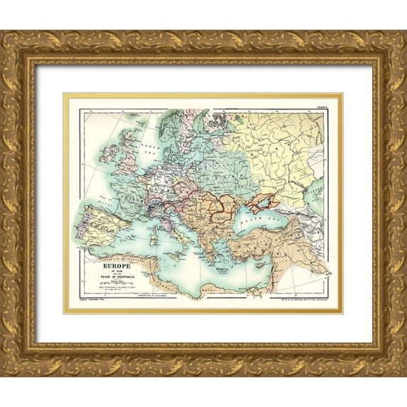 Poole 32x26 Gold Ornate Wood Framed with Double Matting Museum Art Print Titled - Europe 1648 Peace of Westphalia - Poole 1902
