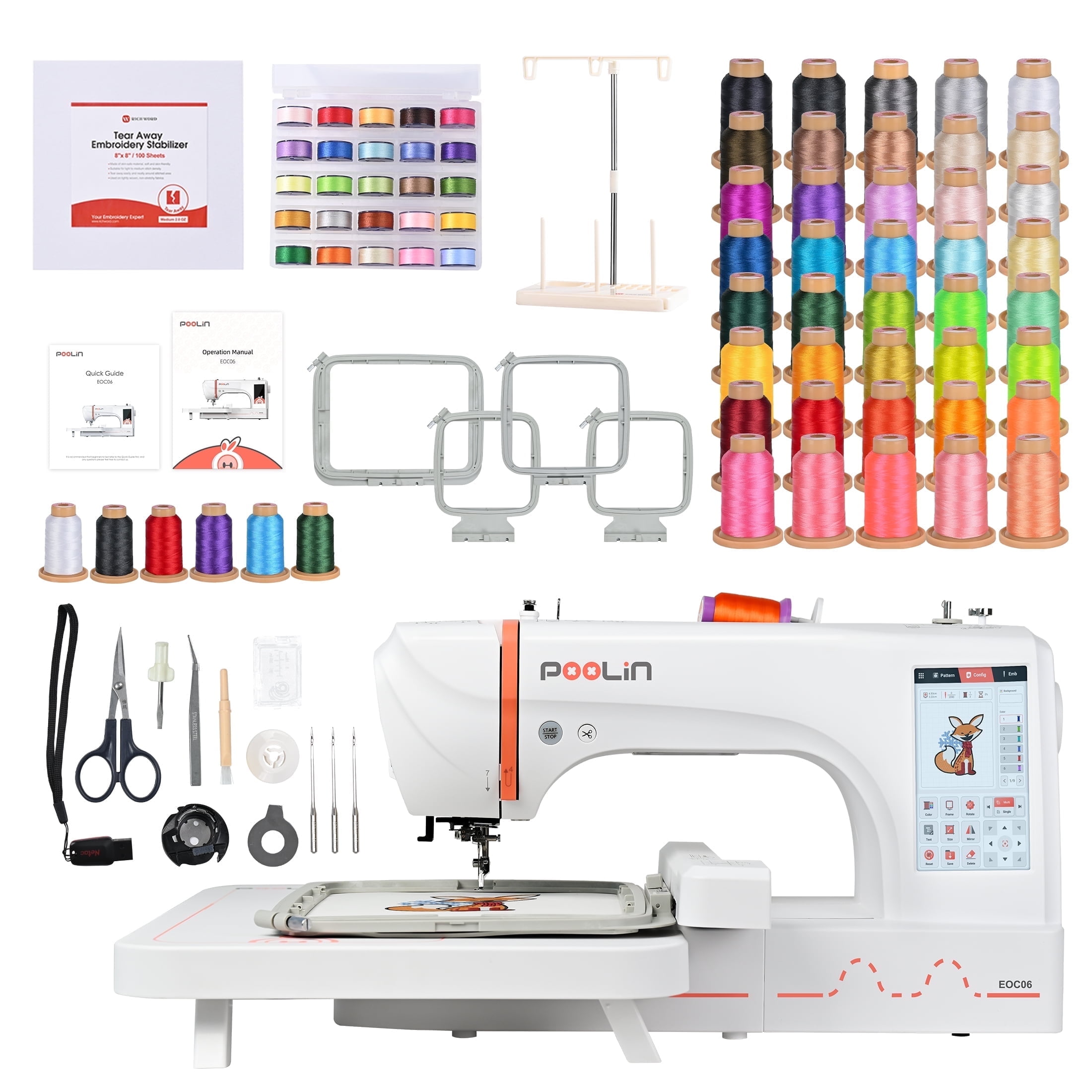 Poolin EOC06 7.9" x 11" Embroidery Machine with 40 Rolls 800M