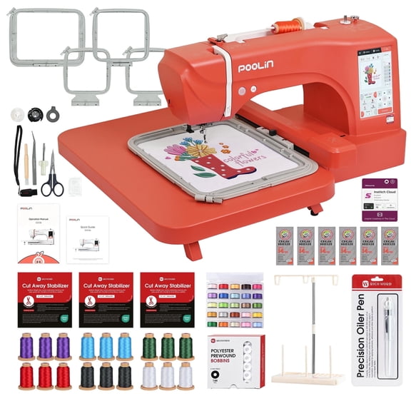 Poolin EOC06RE Embroidery Machine 7.9x11" Large Area, 7" Touch Screen, Upgrade Wifi Connectivity with more embroidery Kit