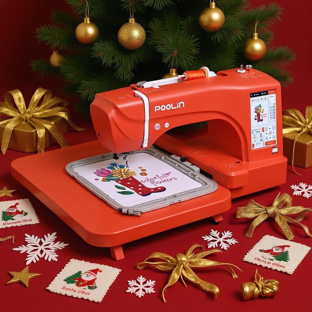Poolin EOC06RE Embroidery Machine 7.9x11" Large Area, 7" Touch Screen, Wifi Connectivity with embroidery Kit - Christmas Special Edition