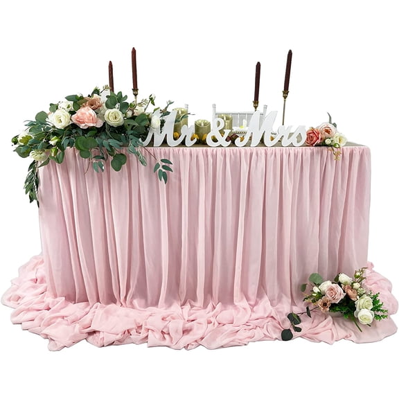 Pooling and Floating Chiffon Table Skirt with extra length, 6FT 9FT 14FT Sheer Tablecloth, Baby Shower, Birthdays Party, Main Cake Table Decoration, Wdding Table Skirt (Blush Pink, 6FT)