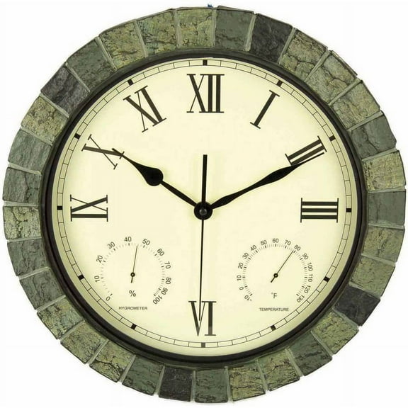 Poolmaster 15" Faux Stone Clock/Thermometer/Hygrometer