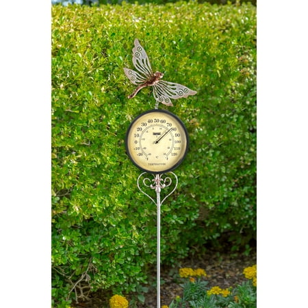 Poolmaster Outdoor Thermometer Garden Stake and Backyard Décor - Dragonfly