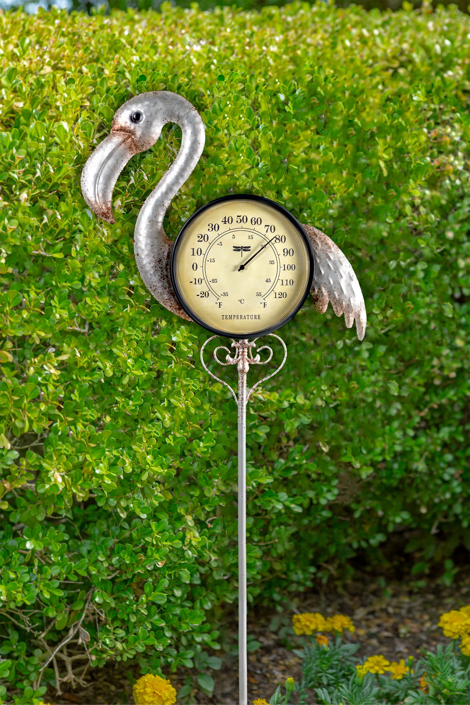 Poolmaster Outdoor Thermometer Garden Stake and Backyard Décor - Flamingo